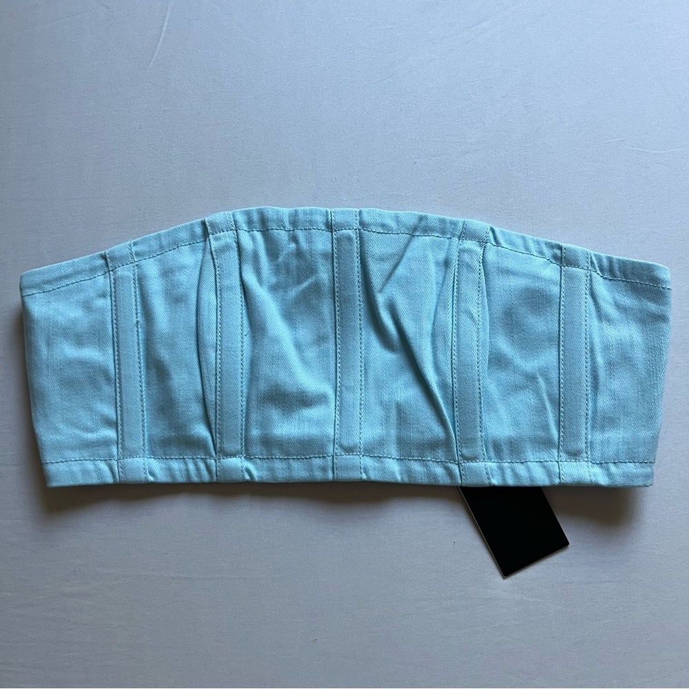 NWT BY.DYLN Cooper crop cotton‎ elastane blue denim strapless bandeau top
